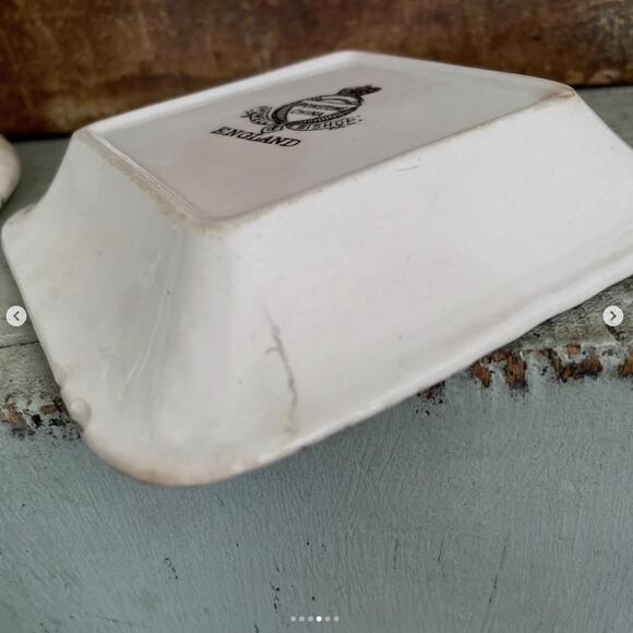 Vintage Powell Bishop England Ironstone China Square Tray Dish Rippled Rim CHIPS - Picture 4 of 6